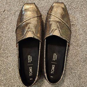 Toms Alpargata Classic Gold Crackle Metallic Shoes size 8 - EUC